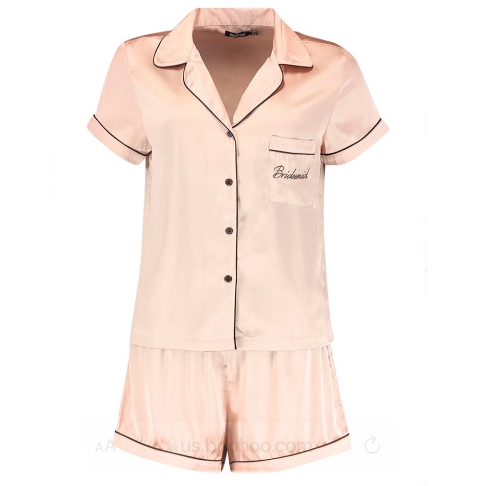boohoo Bridesmaid Rose Gold Satin Pajamas Shorts Set